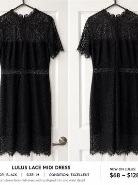 Lulu's Black Lace Midi Dress with Scalloped Trim